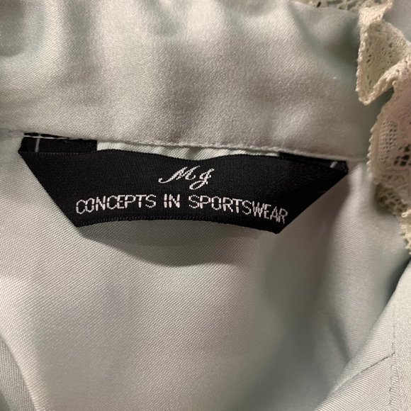 Vintage MJ Concepts in Sportwear Baby Blue Button Down Blouse Size 5 Ruffle Neck - Picture 6 of 10